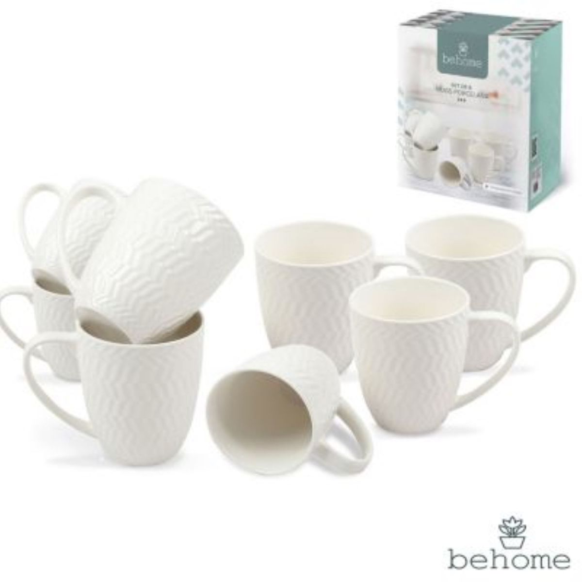 BEHOME - Set de tazas mugs Porcelana Eleganza x 8