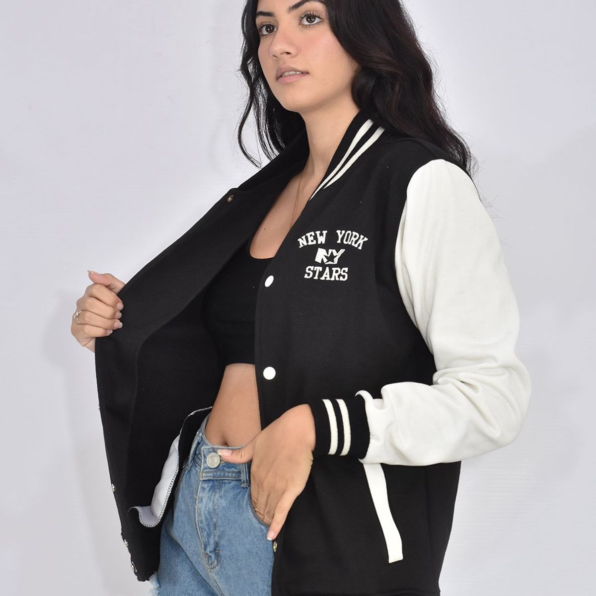 NEW YORK STARS - Casaca de Mujer Modelo Americana - Negro