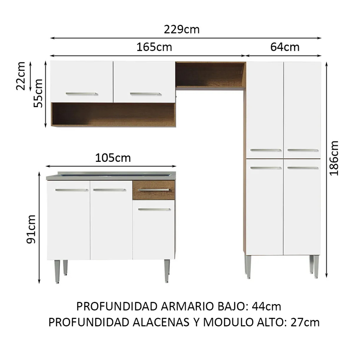 MADESA - Mueble de Cocina Integral Emilly 229 cm - Con Lavadero 10