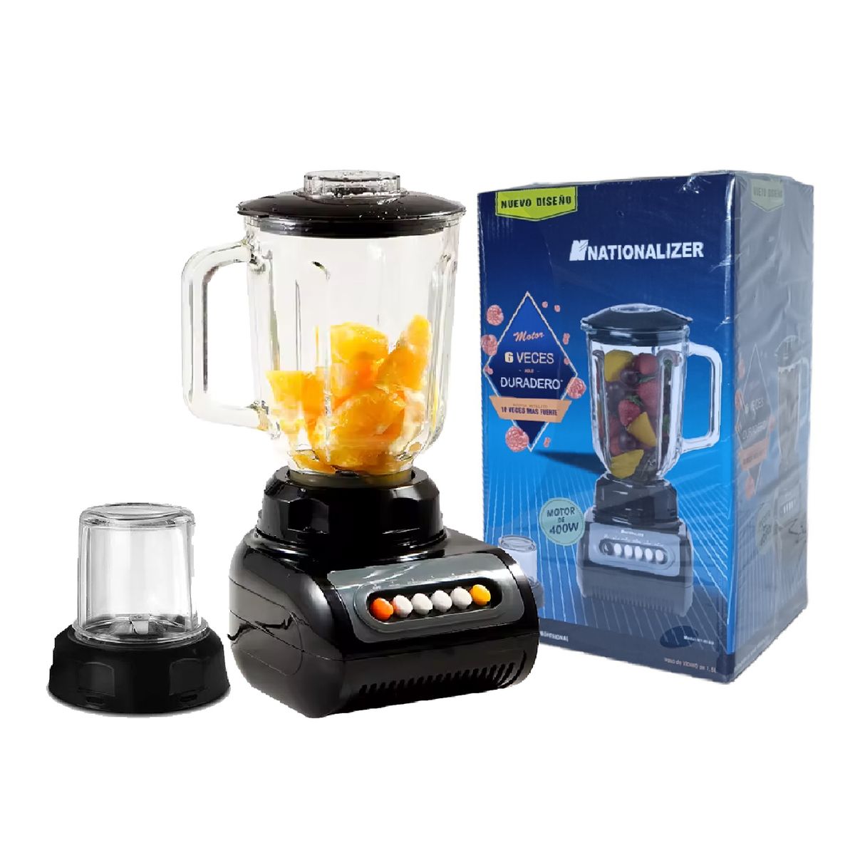 NATIONALIZER - Licuadora Nationalizer 400 W Vaso de Vidrio NT-880G - Negro