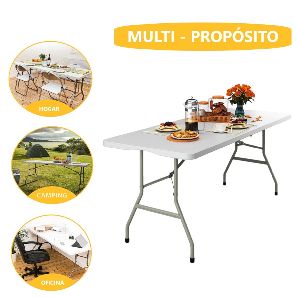 INSPIRA MARKET - Mesa plegable portátil practico y amplio 180cm Multiusos Camping