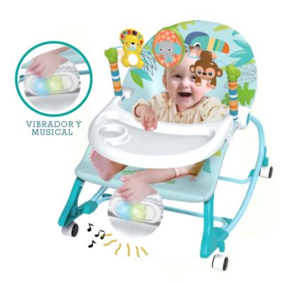 IDEAL - Silla Mecedora Ideal Musical y Vibrador Zaboo Celeste