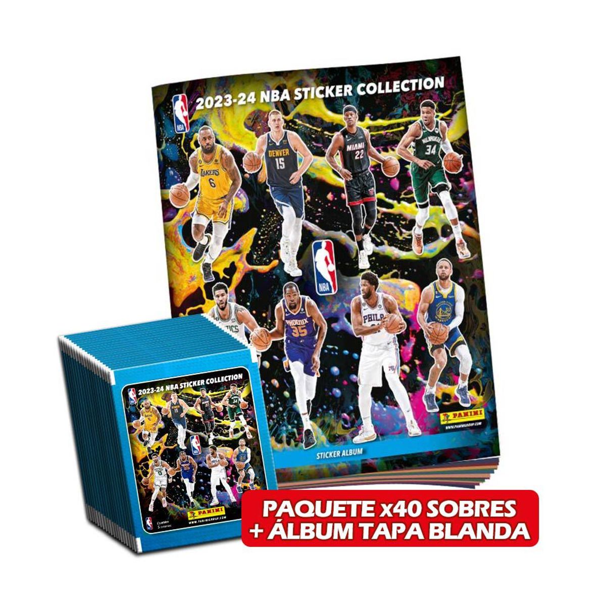 PANINI - NBA, 1 album tapa blanda + 2 paquetes