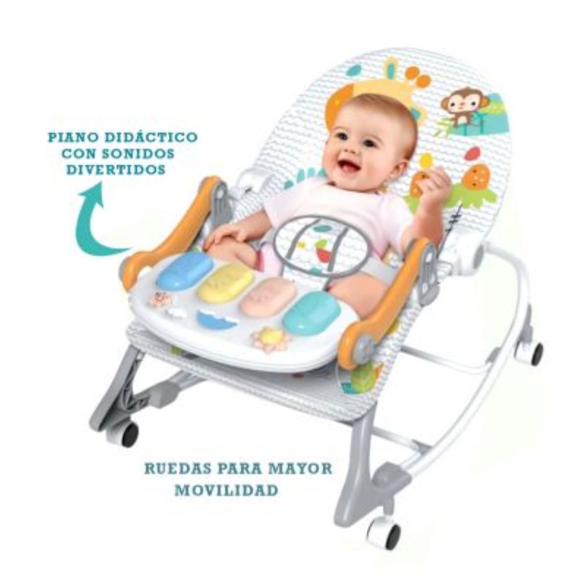IDEAL - Silla Mecedora Ideal Musical con Piano Zaboo Plus Gris