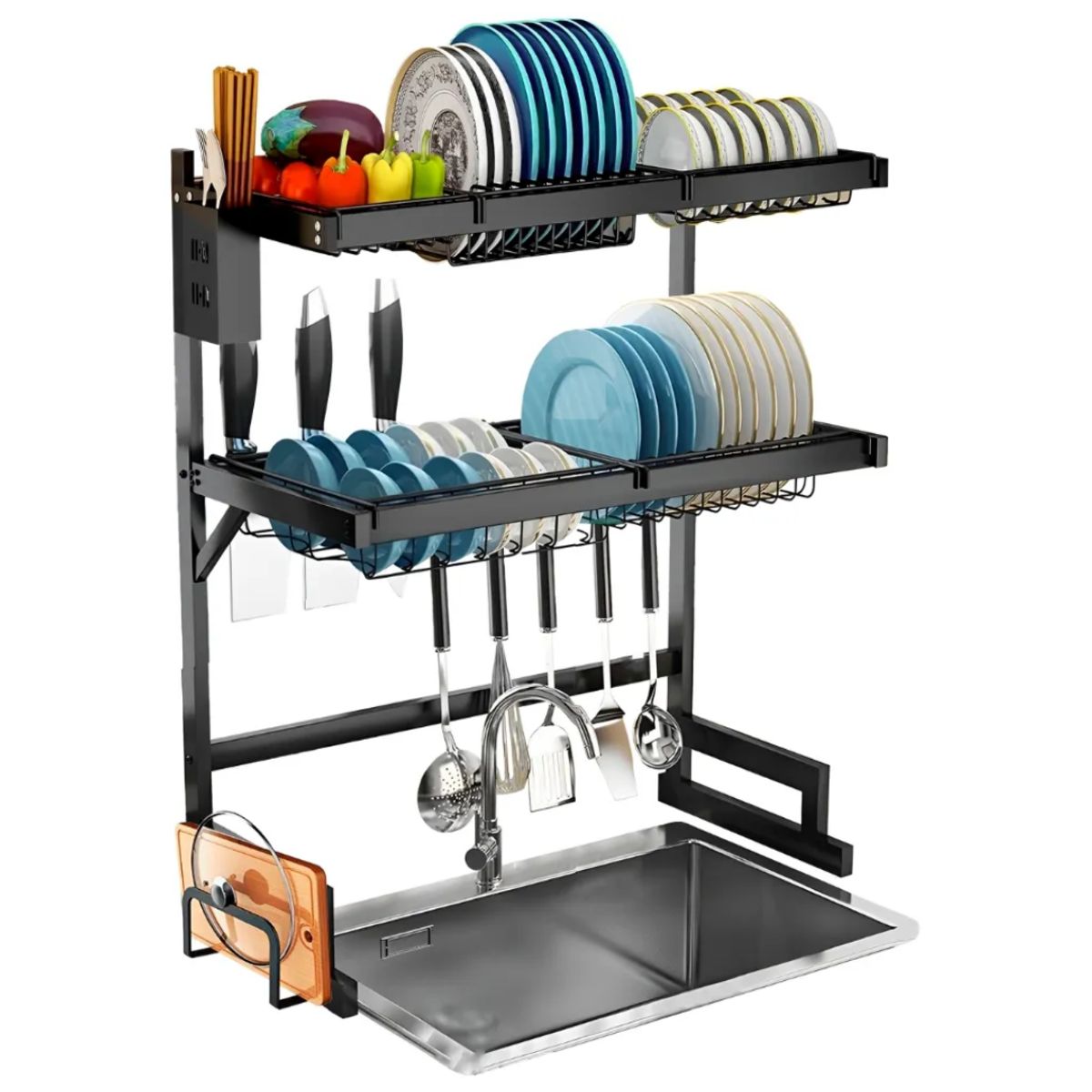 INSPIRA MARKET - Escurridor Organizador de Platos de Cocina 65 cm 2 niveles