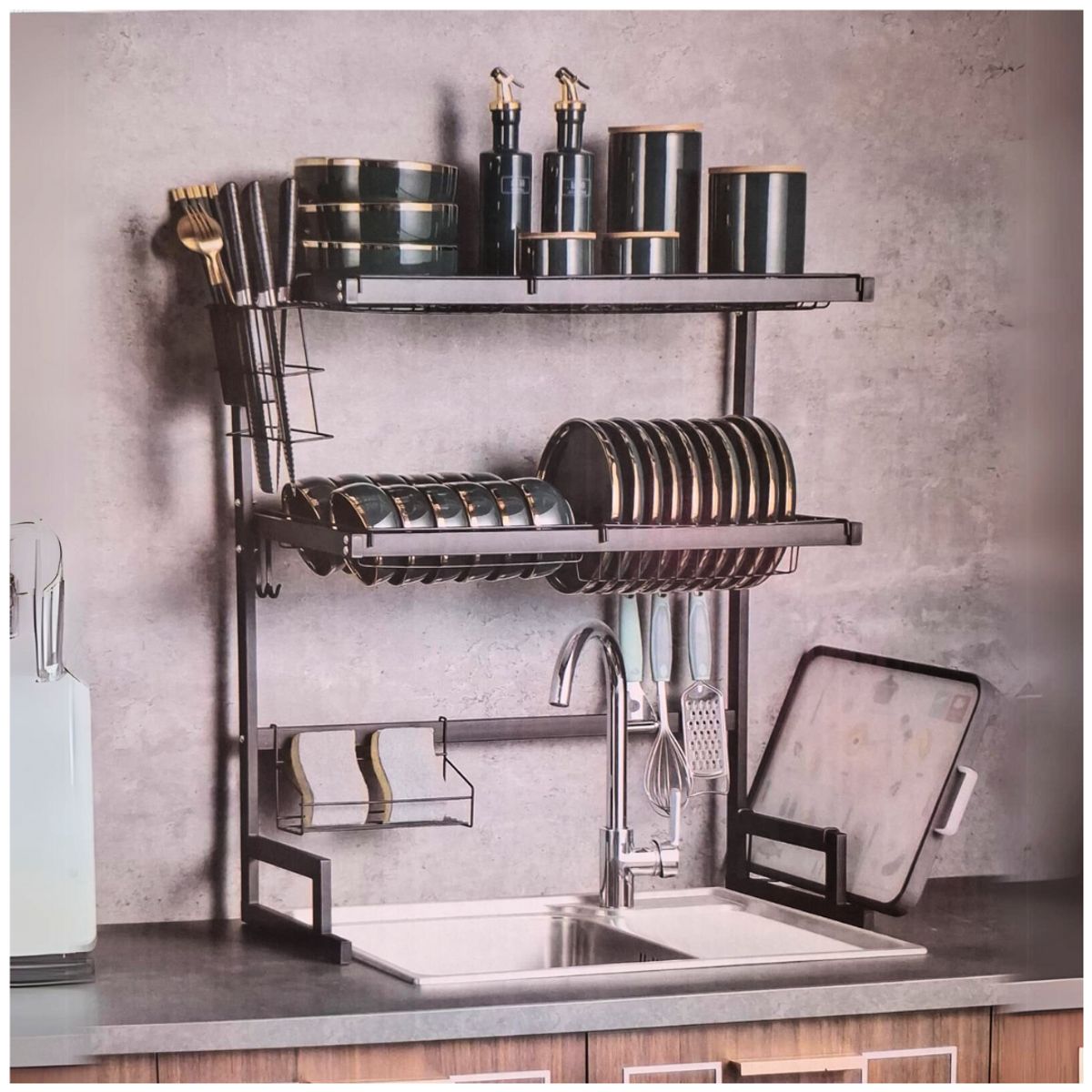 INSPIRA MARKET - Escurridor Organizador de Platos de Cocina 65 cm 2 niveles