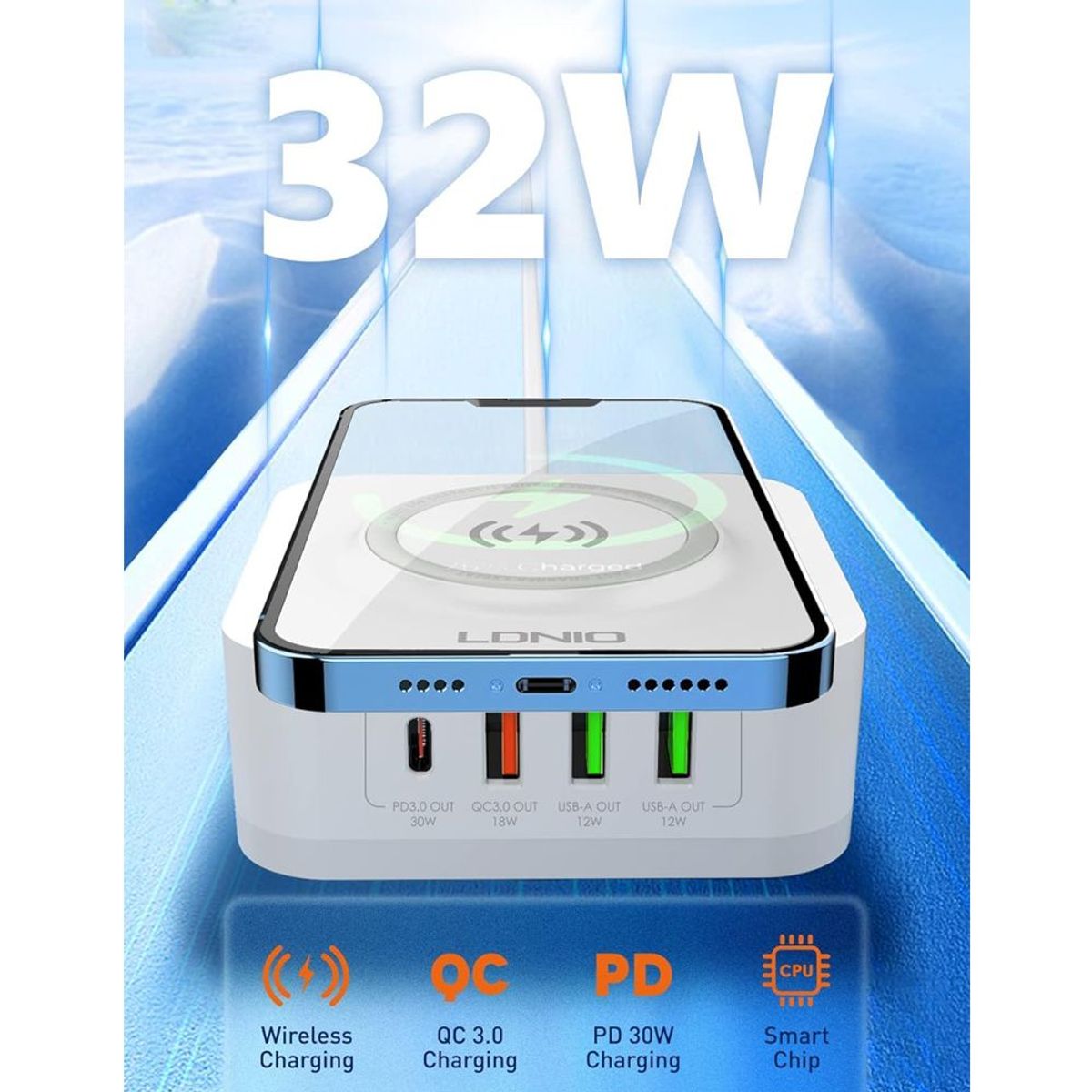 LDNIO - Cargador Ldnio inalambrico para smartphone con 4 puertos usb AW004