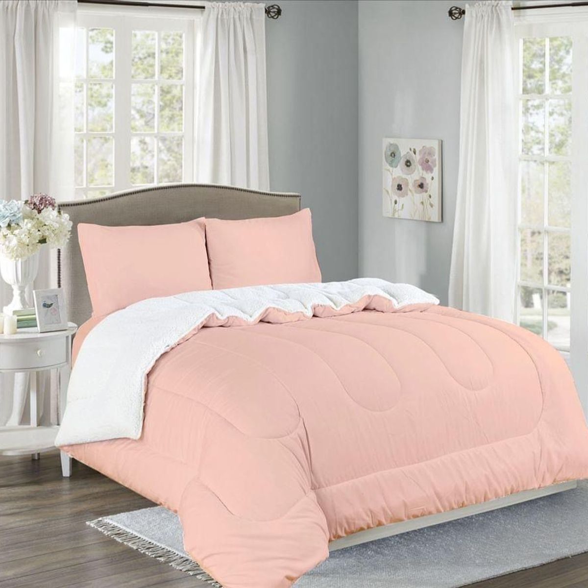 CASATEX - Edredón con carnero sherpa 2 plazas + Juego de sábanas 100% Algodón