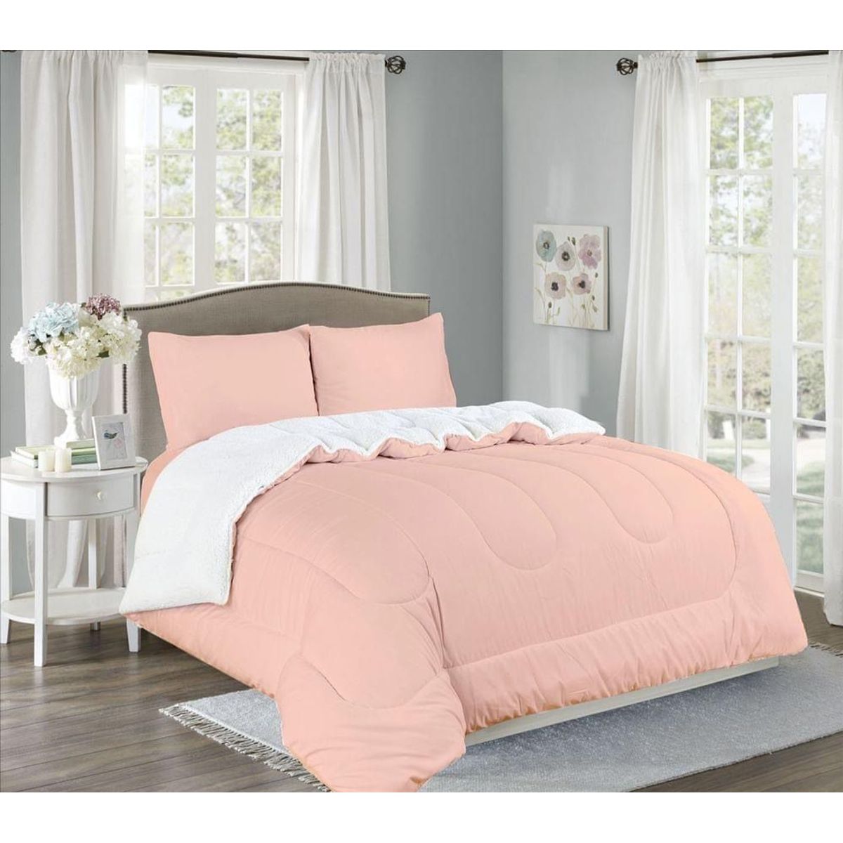 CASATEX - Edredón con carnero sherpa 2 plazas + Juego de sábanas 100% Algodón