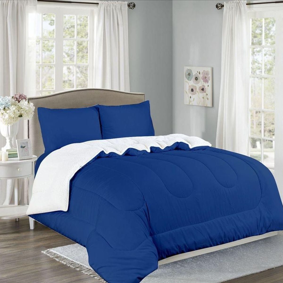 CASATEX - Edredón con carnero sherpa 2 plazas + Juego de sábanas 100% Algodón