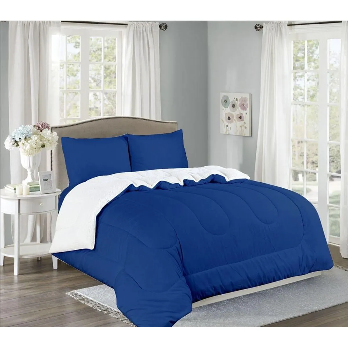 CASATEX - Edredón con carnero sherpa 2 plazas + Juego de sábanas 100% Algodón