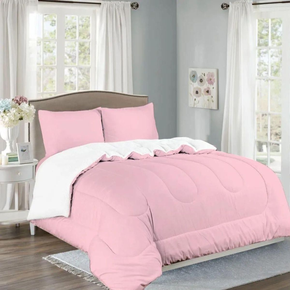 CASATEX - Edredón Con Sherpa 2 Plazas + Juego de Sábanas 100% Algodón