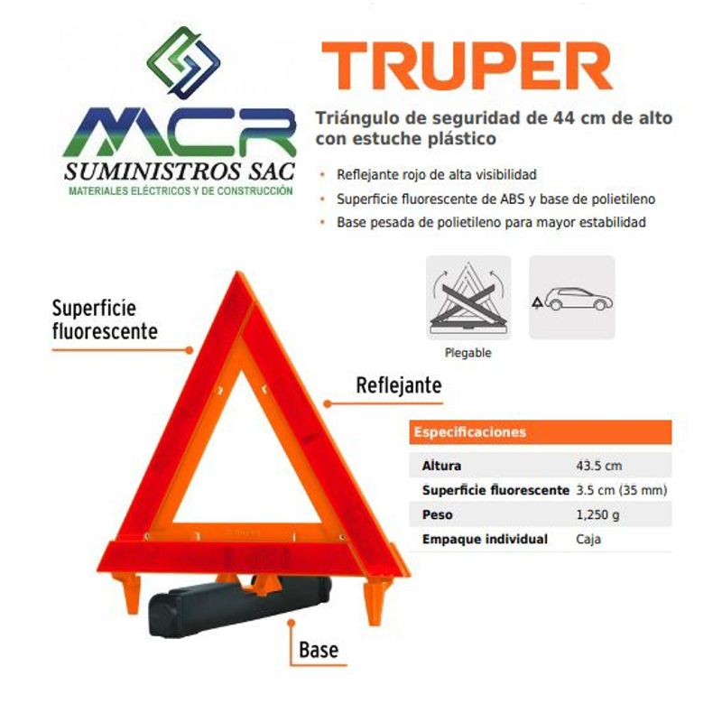 TRUPER - Triangulo de seguridad reflejante plegable 44CM ALTO TRUPER