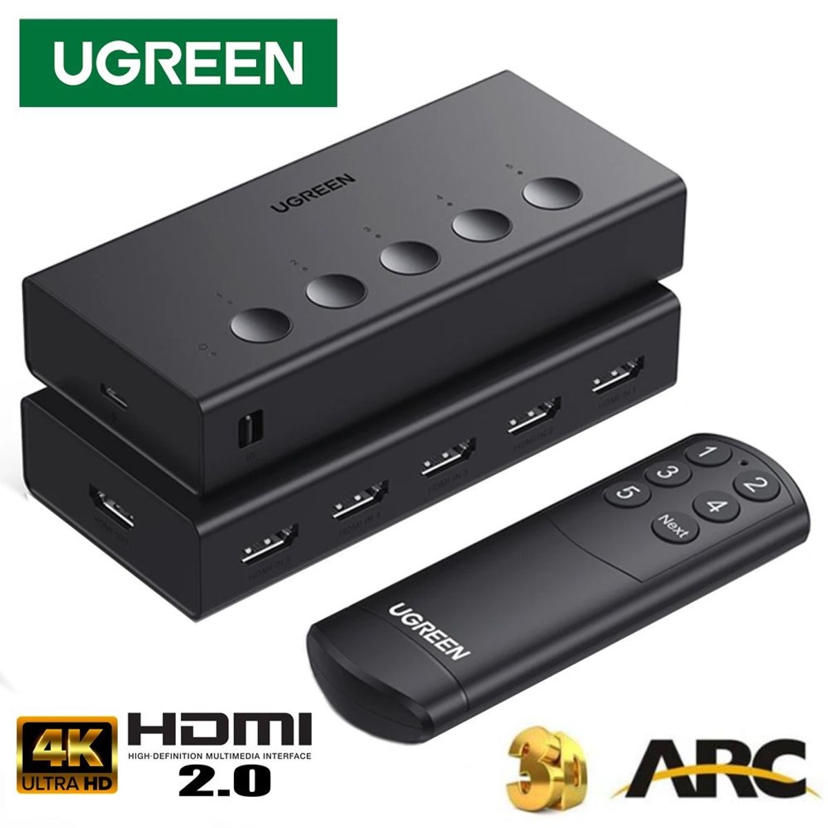 UGREEN - Switch HDMI 2.0 5 Puertos 4K 60Hz 3D HDR UGREEN con control HDCP 2.3