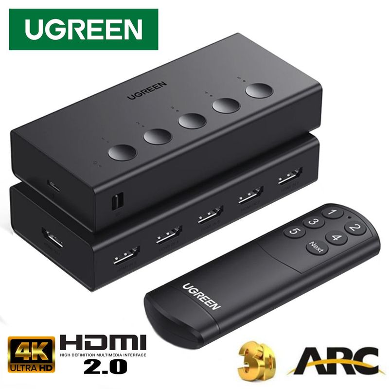 UGREEN - Switch HDMI 2.0 5 Puertos 4K 60Hz 3D HDR UGREEN con control HDCP 2.3