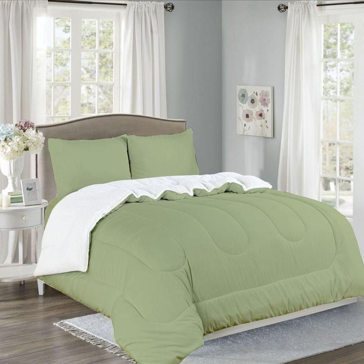 CASATEX - Edredón con carnero sherpa 2 plazas + Juego de sábanas 100% Algodón