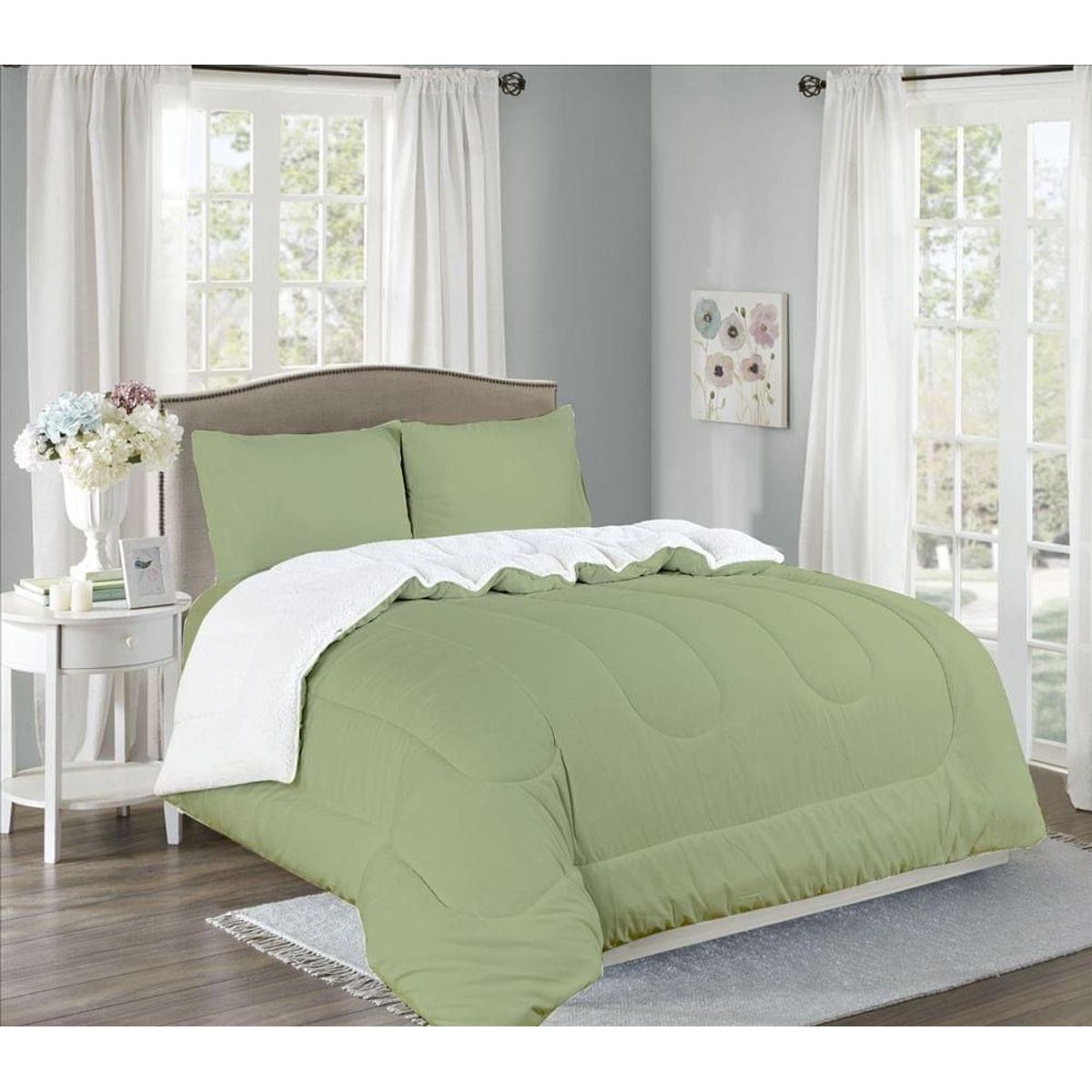 CASATEX - Edredón con carnero sherpa 2 plazas + Juego de sábanas 100% Algodón