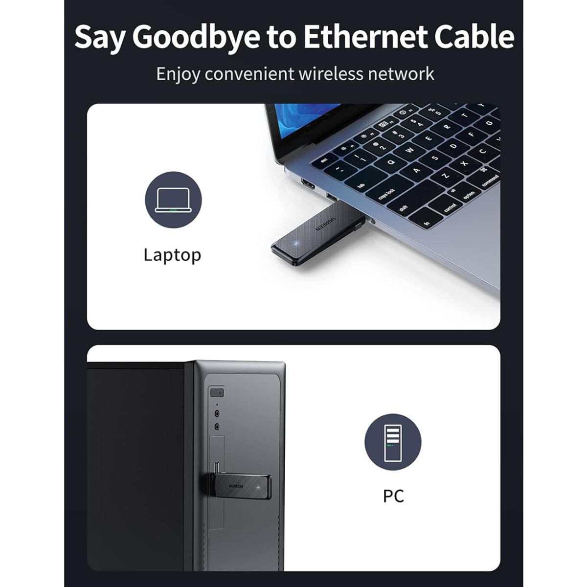 UGREEN - Adaptador USB WIFI Inalámbrico UGREEN AC1300 doble banda