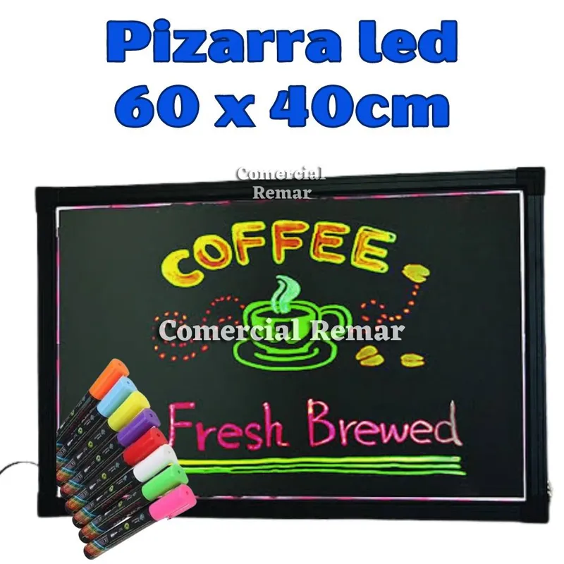 GENERICO - Pizarra Led 60x40cm con Luces para Negocio + 8 Plumones