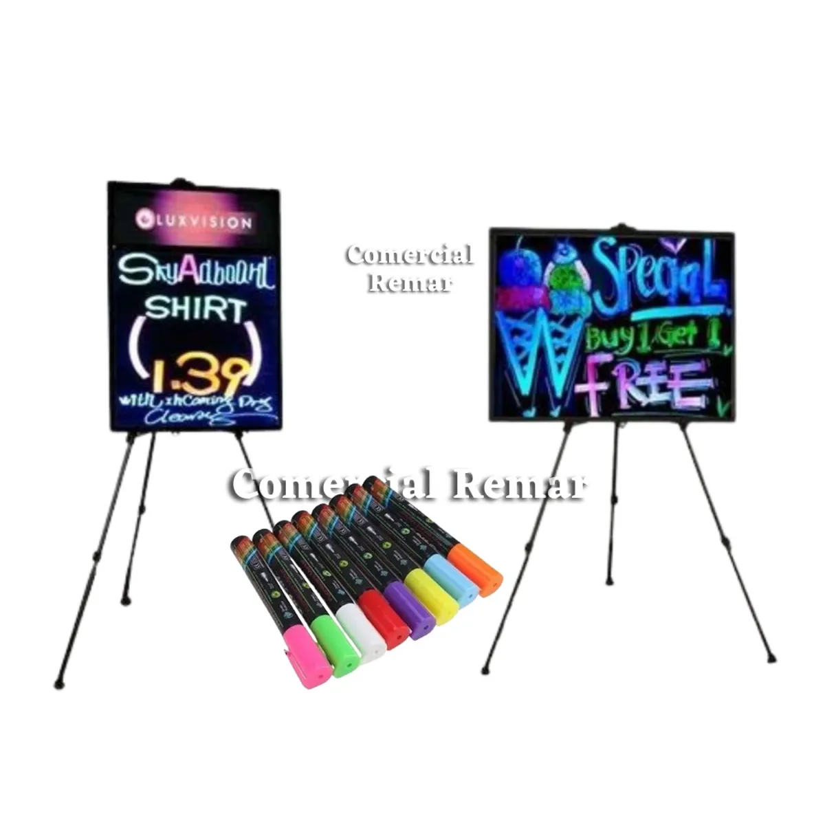 GENERICO - Pizarra Led 80x60cm con Luces + Caballete + 8 Plumones