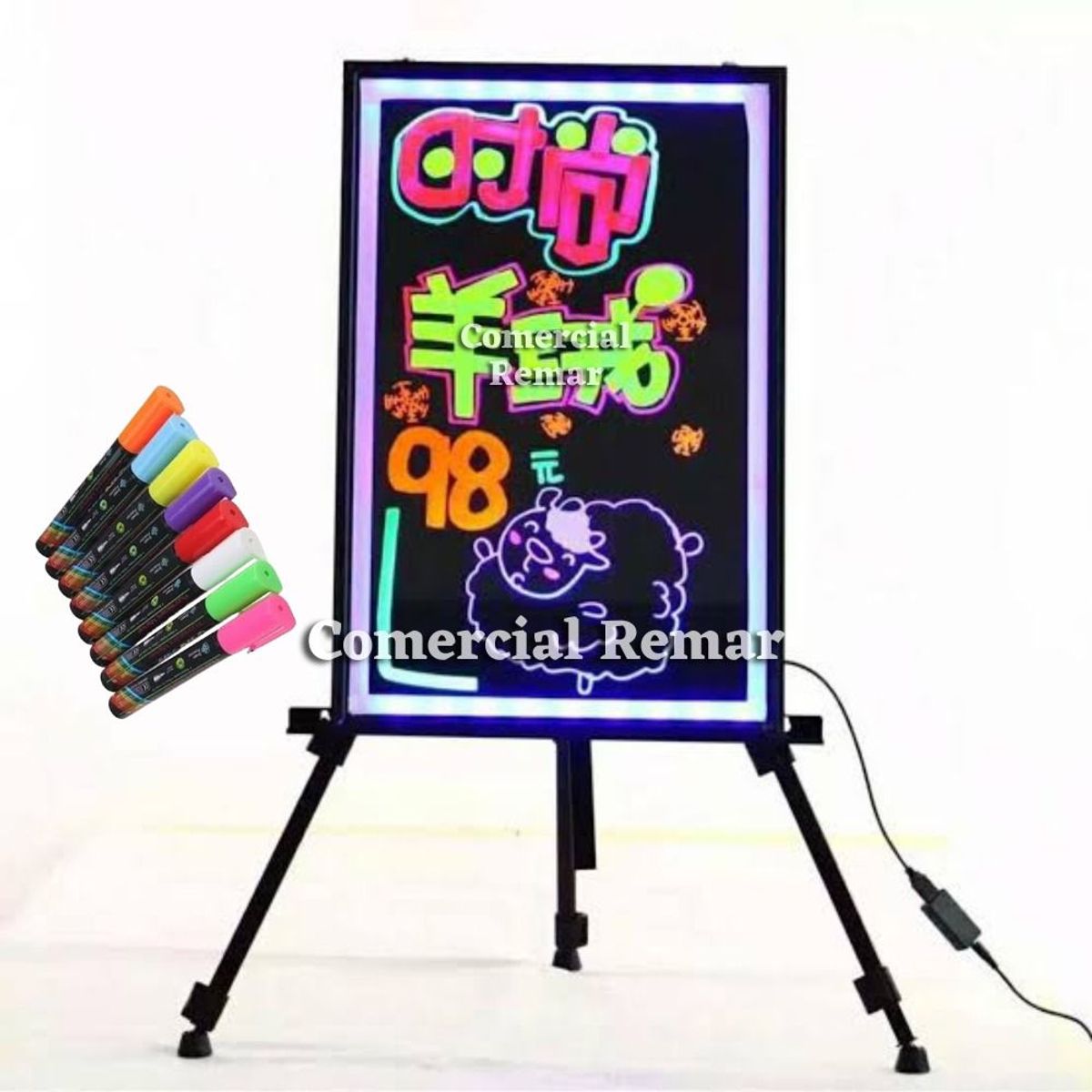 GENERICO - Pizarra Led 40x30cm con Luces + Caballete + 8 Plumones