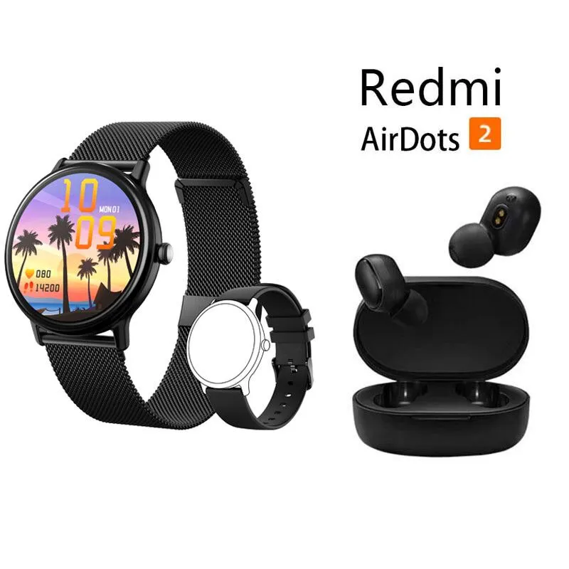 XIAOMI - Reloj inteligente resistente al agua Y86 negro + combo Redmi AirDots 2