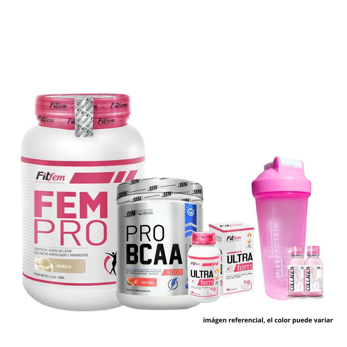 UNIVERSE NUTRITION - FEM PRO 1.1 KG VAINILLA + PRO BCAA 500 GR FRUIT PUNCH + SHAKER