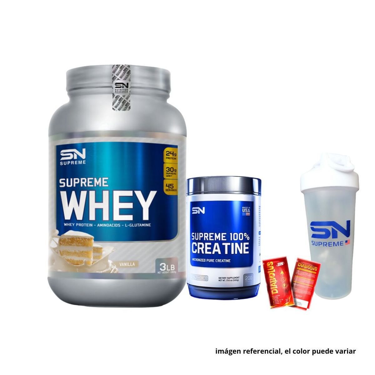 SUPREME NUTRITION - SUPREME WHEY 3LB VAINILLA  + 100% CREATINE + SHAKER