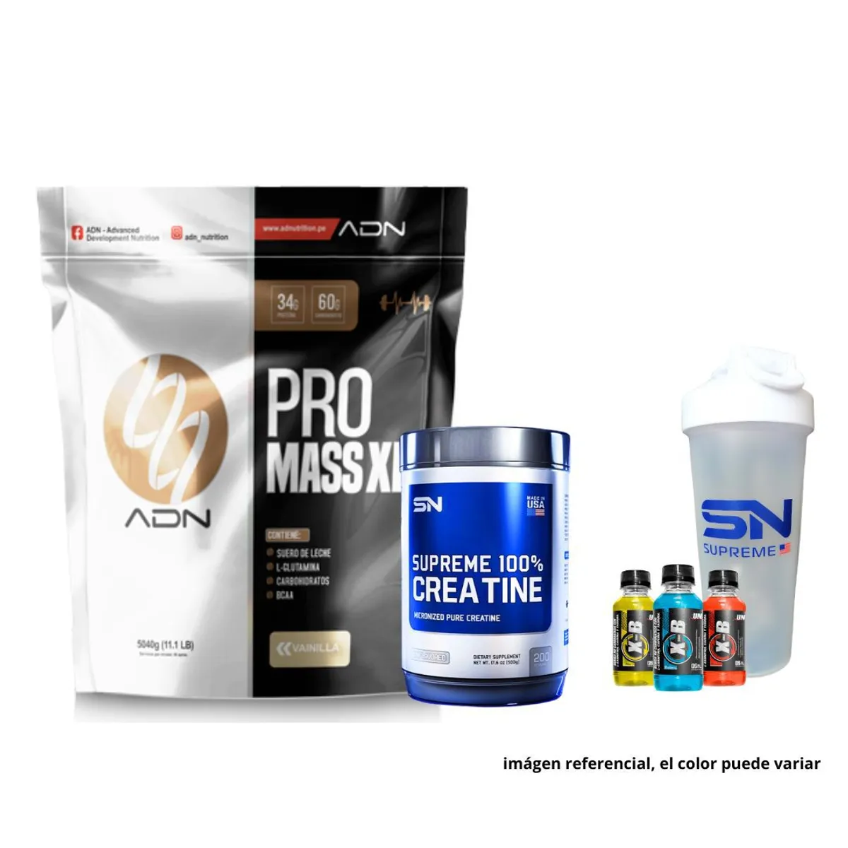 SUPREME NUTRITION - PRO MAS XL 5KG CHOCOLATE + 100% CREATINE 500 GR + SHAKER