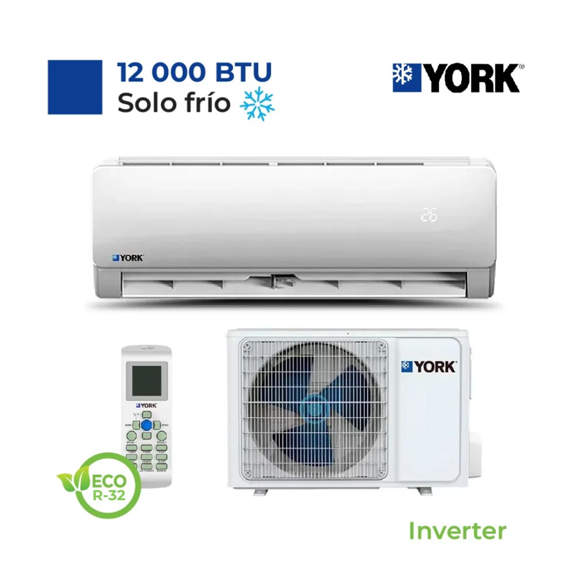YORK - Aire Acondicionado York Split Pared de 12000 BTUH Inverter Frío Solo