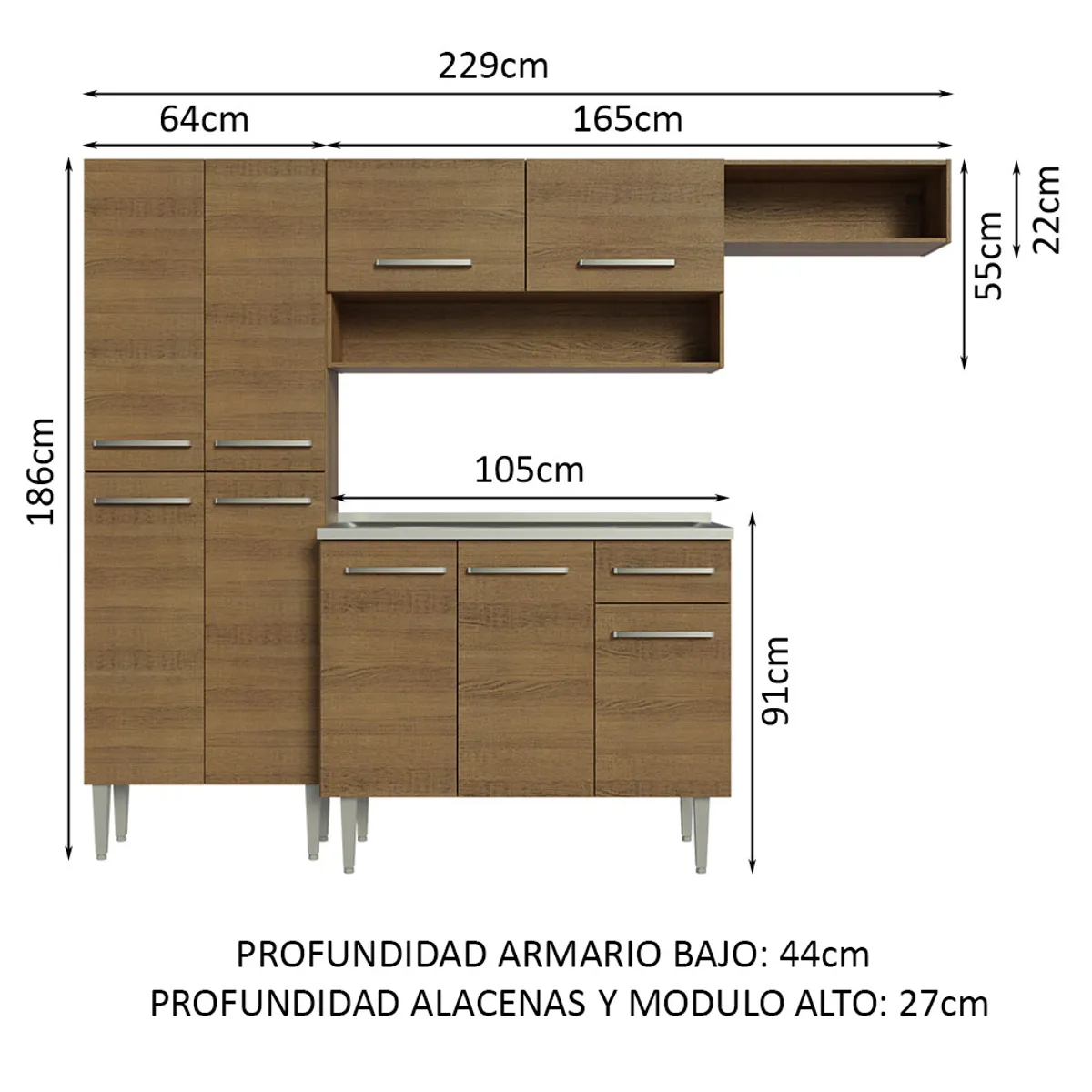MADESA - Mueble de Cocina Integral Emilly 229 cm - Con Lavadero 12