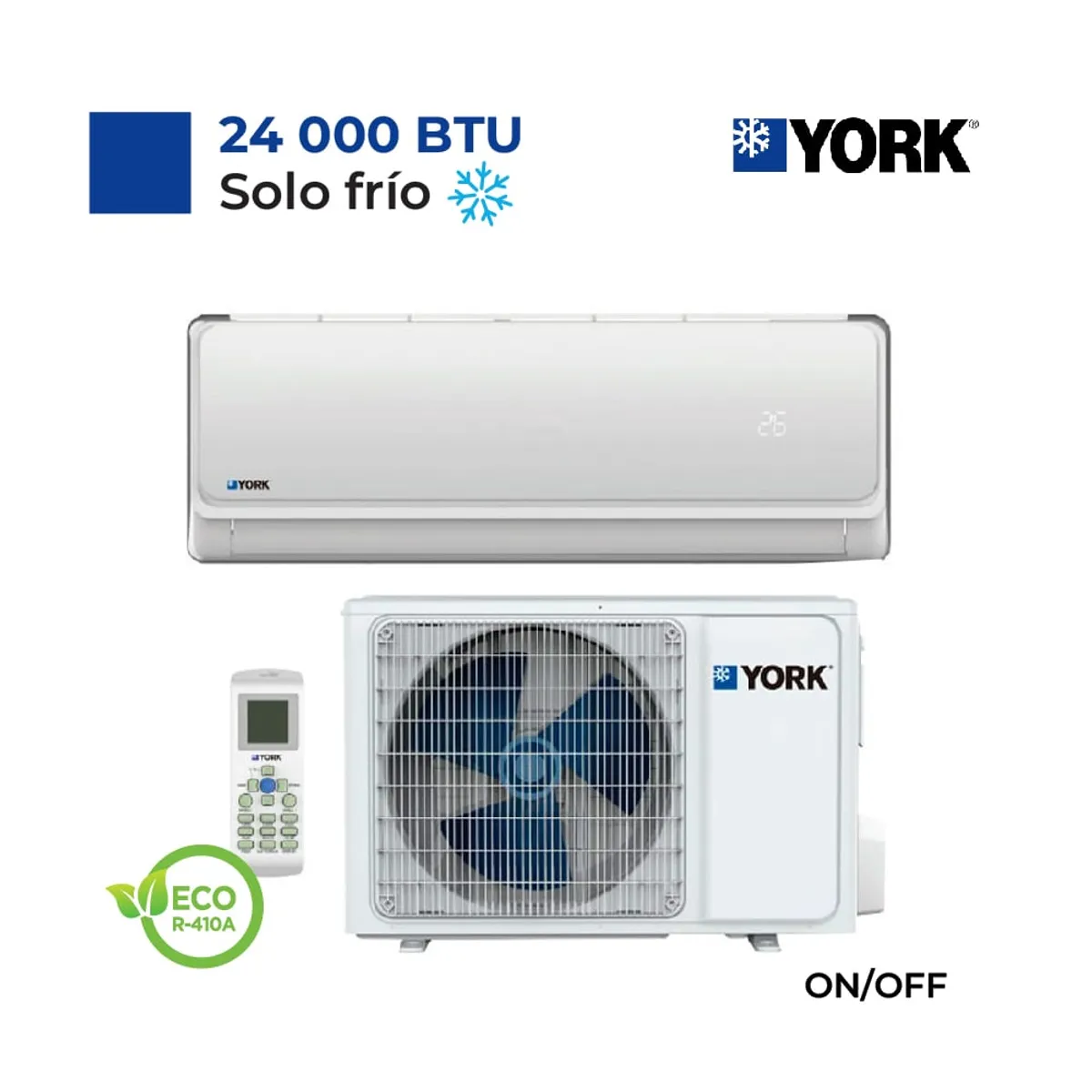 YORK - Aire Acondicionado York Split Pared de 24000 BTUH ONOFF Frío Solo
