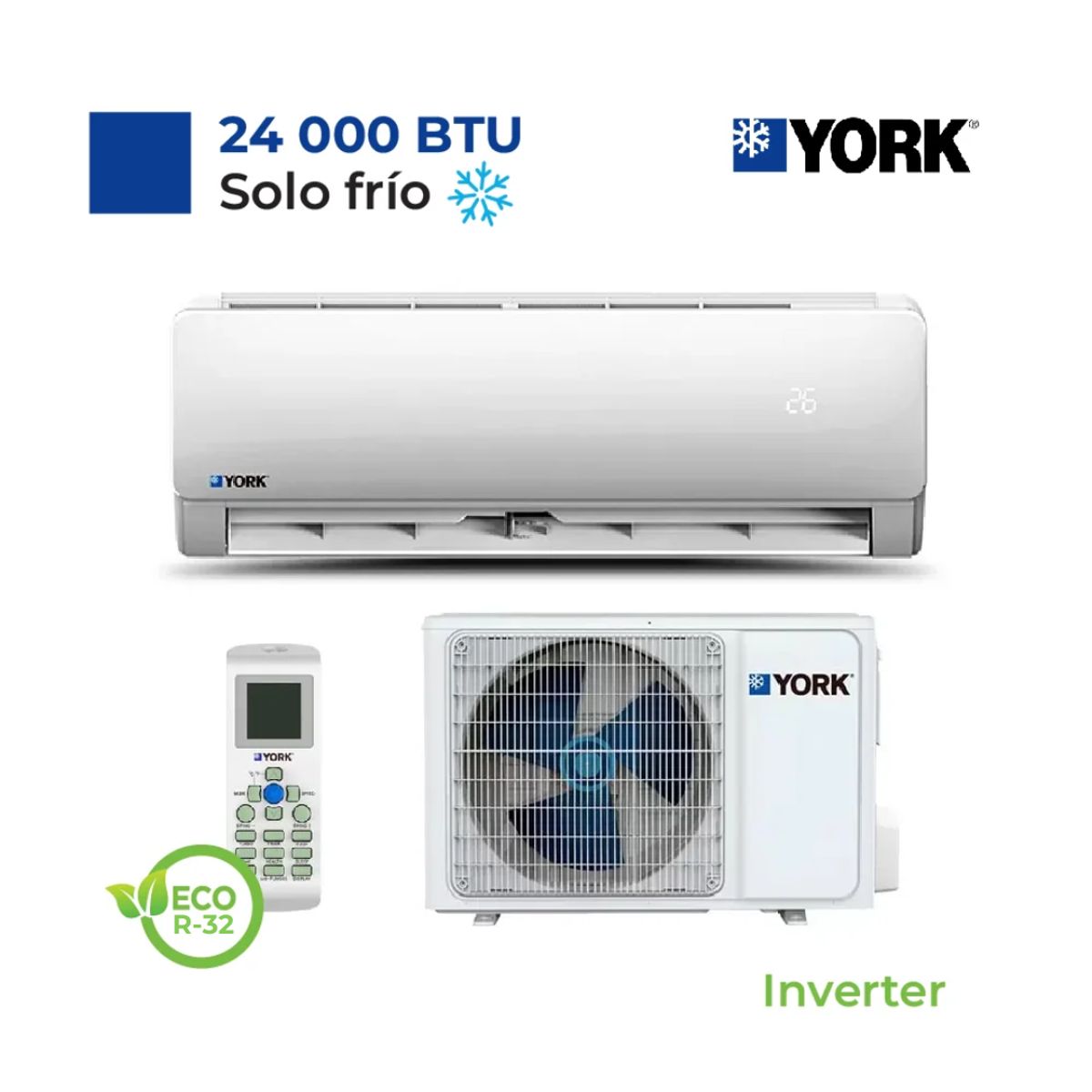 YORK - Aire Acondicionado York Split Pared de 24000 BTUH Inverter Frío Solo