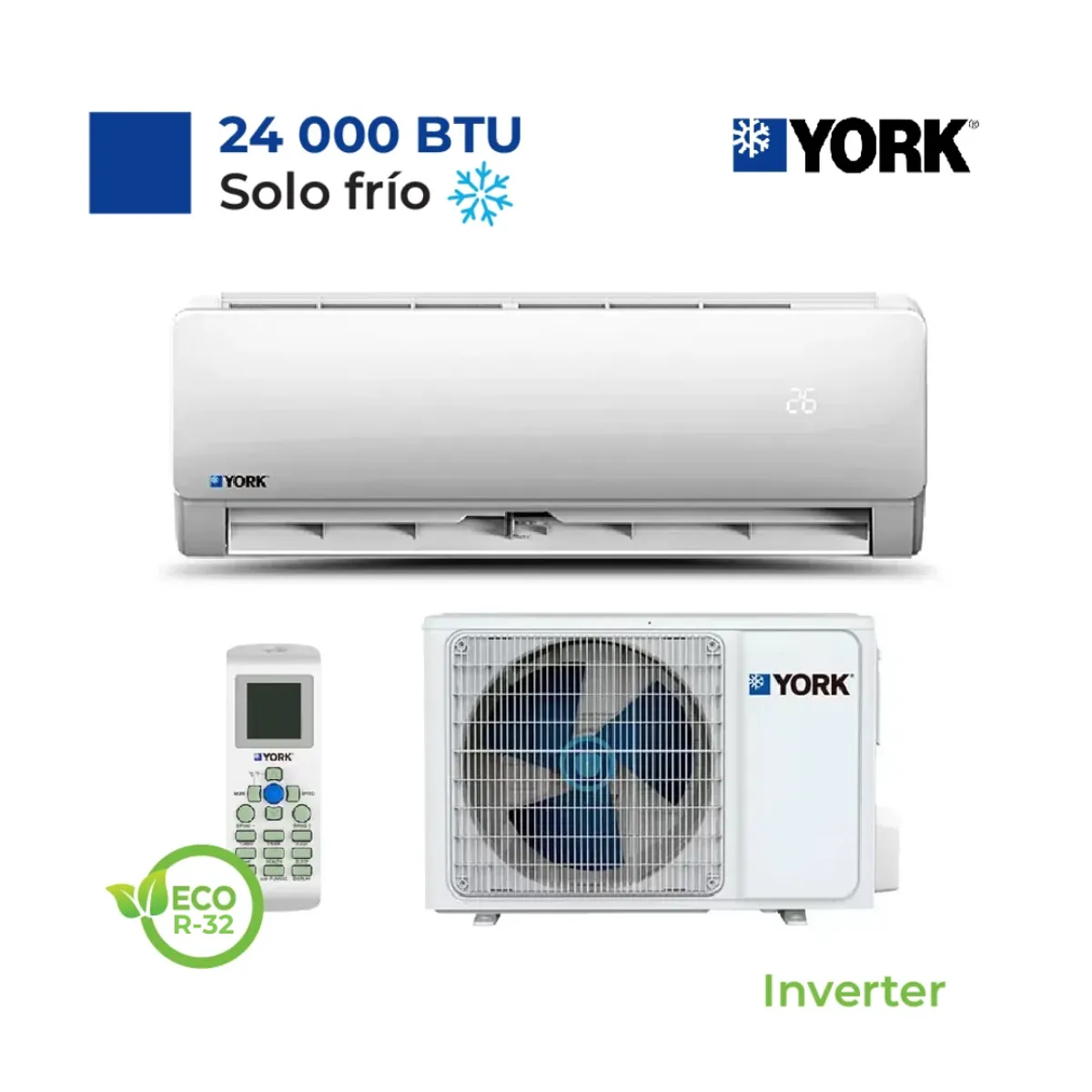 YORK - Aire Acondicionado York Split Pared de 24000 BTUH Inverter Frío Solo
