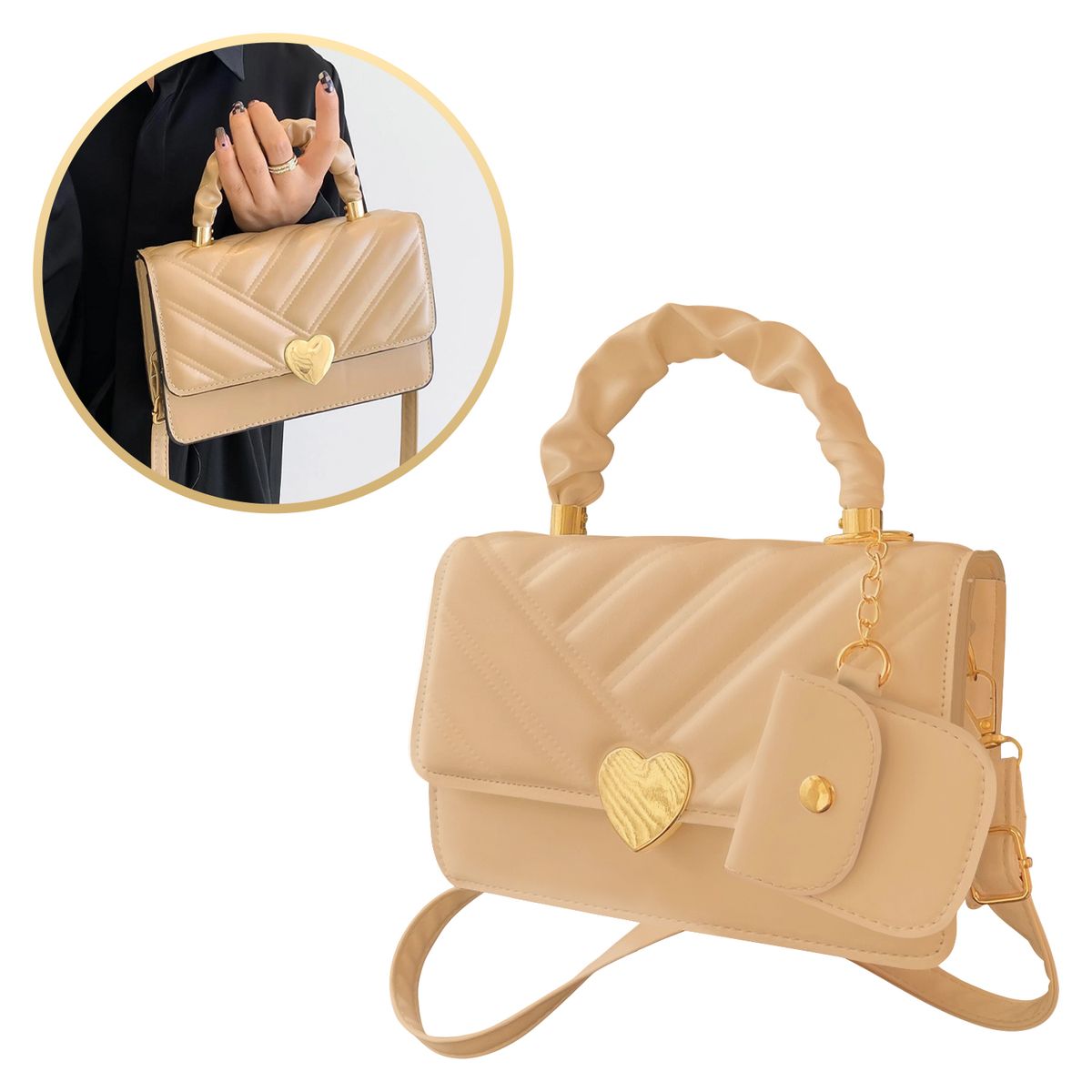 BUYPAL - Bolso Pequeño Corazón con Monedero Elegante CARTERA-A1152-BEIGE