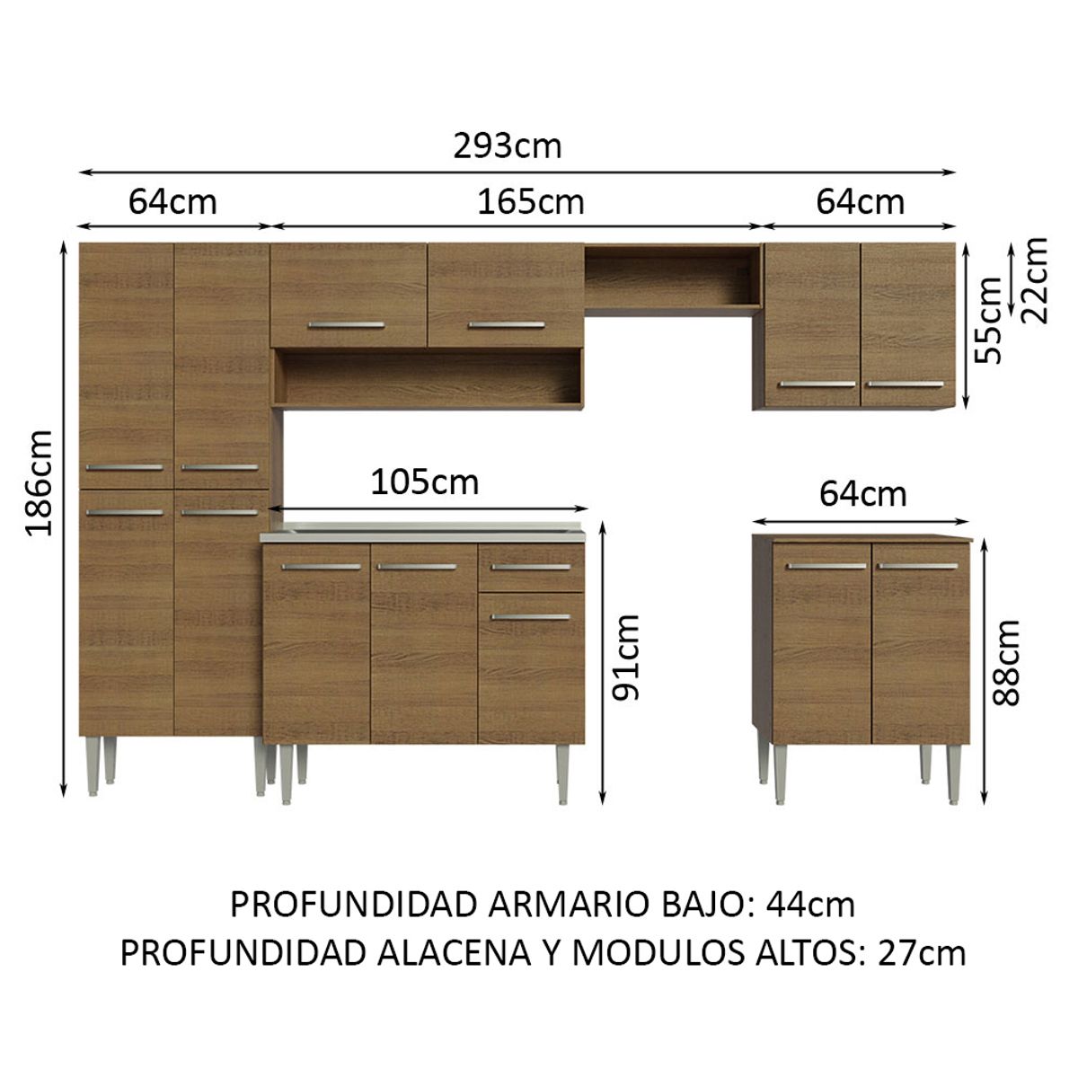 MADESA - Mueble de Cocina Integral Emilly 293 cm - Con Lavadero 08