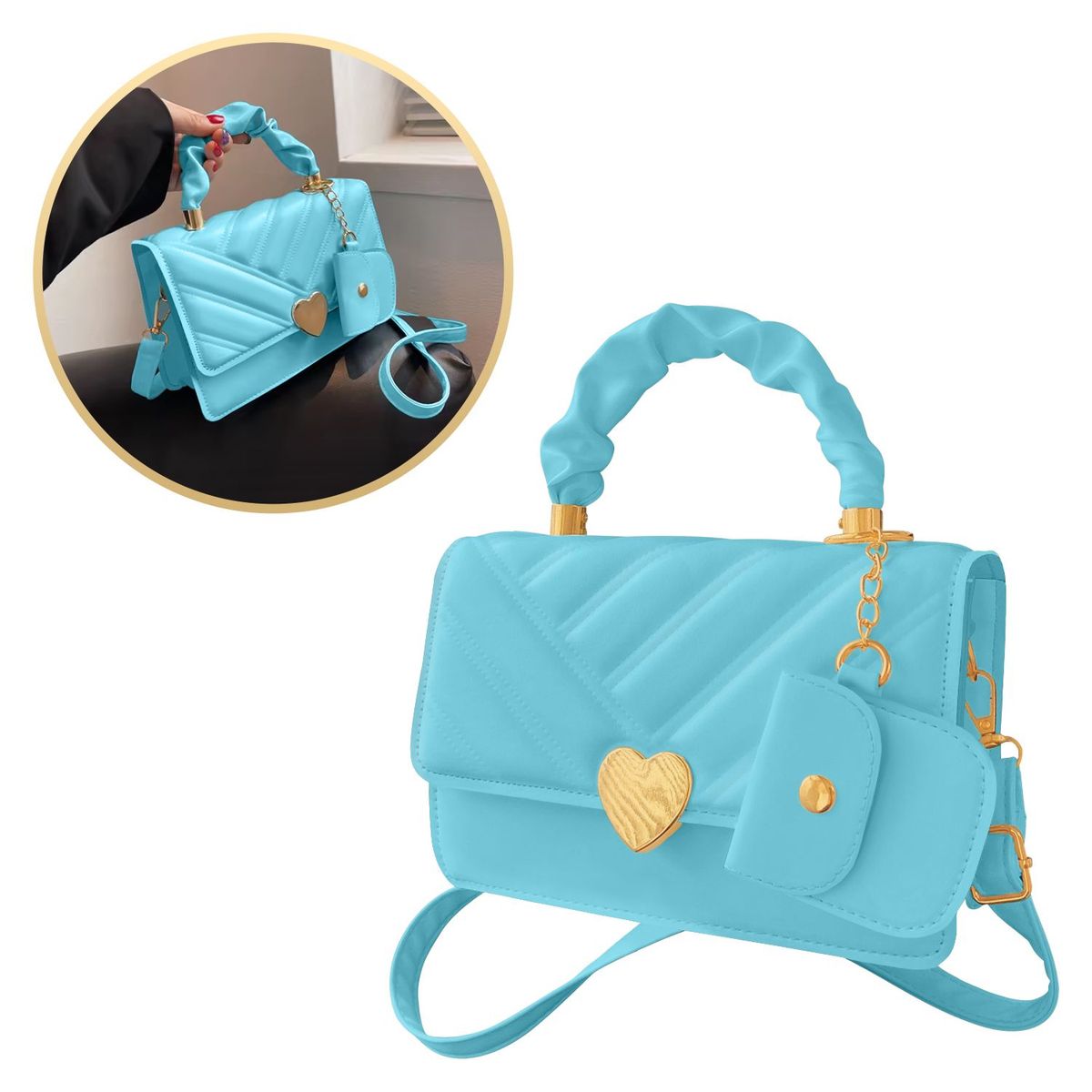 BUYPAL - Bolso Pequeño Corazón con Monedero Elegante CARTERA-A1152-CELESTE_.