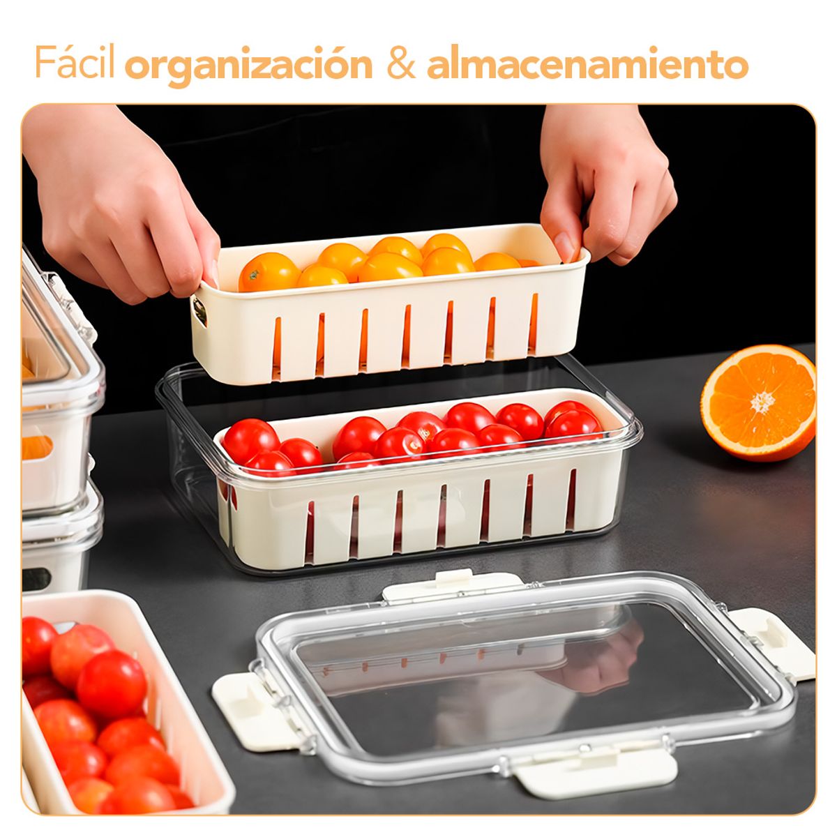 KELLER - Táper Hermético de Alimentos con 2 Divisiones Desmontable Crema A26