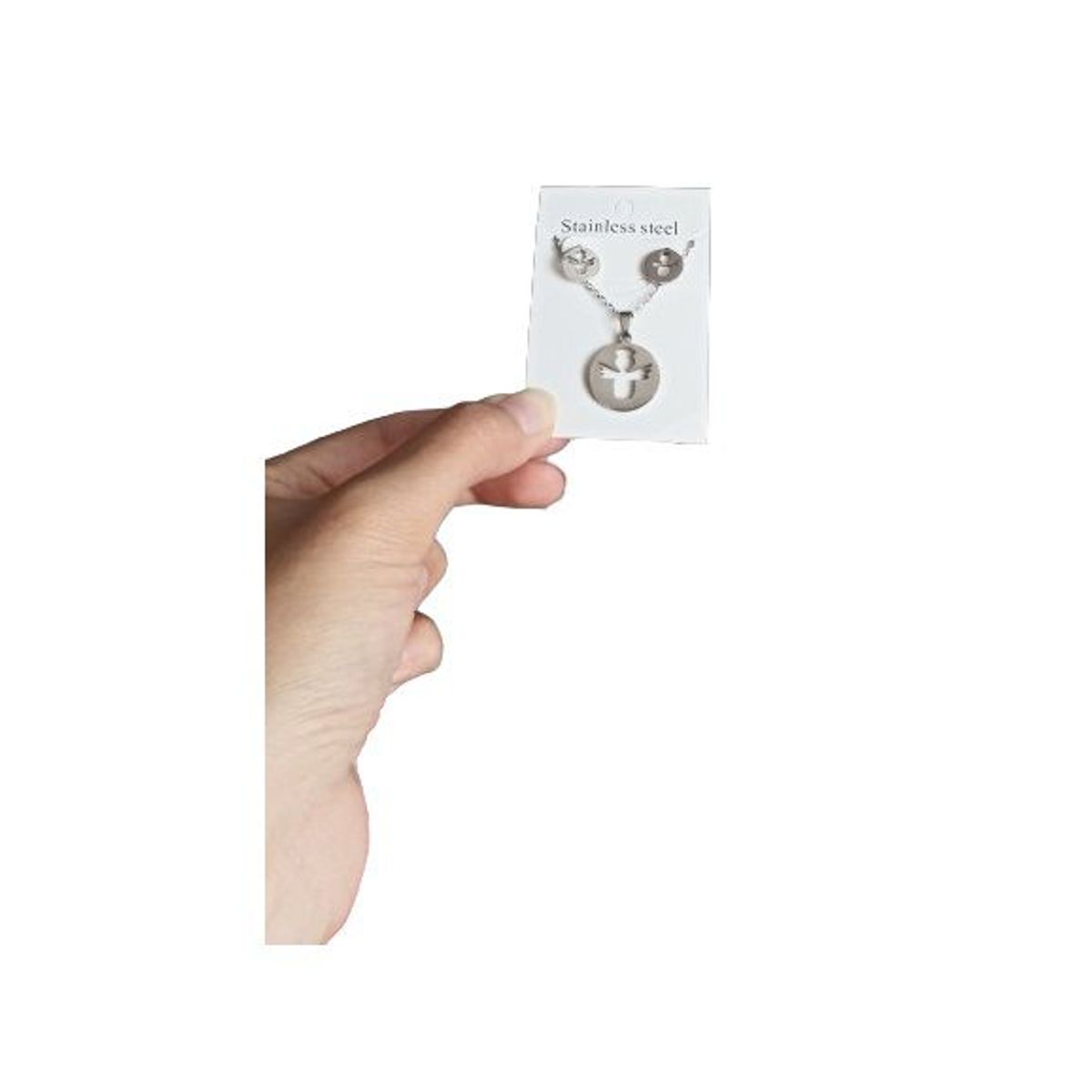 GENERICO - Set collar y aretes plateado ángel de la guarda bautizo religión