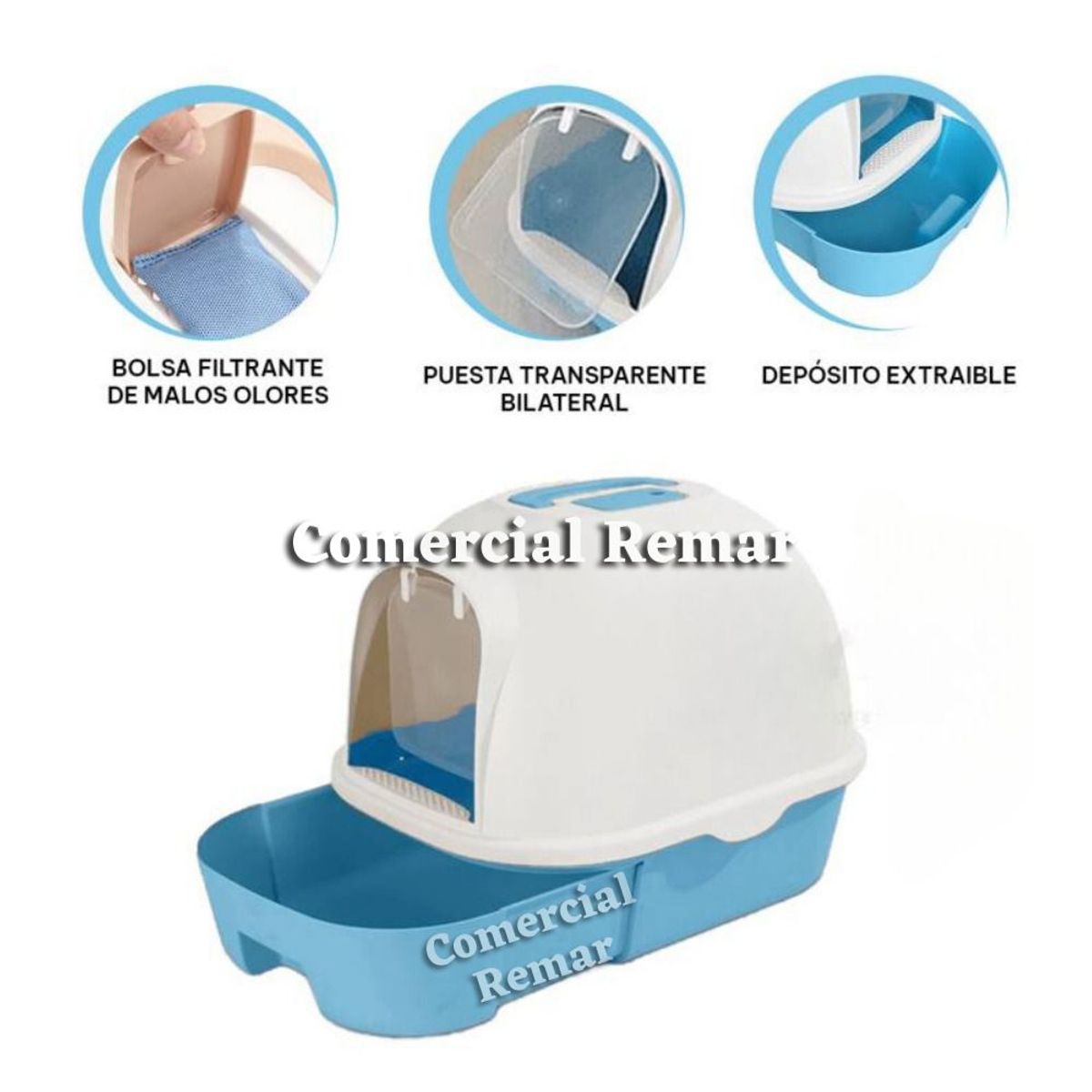 GENERICO - Arenero Cerrado para Gatos Bandeja y Filtro de Olores Azul