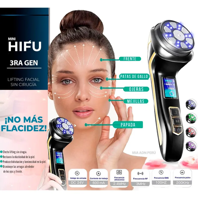 GENERICO - Mini Hifu 3DA GENERICACION 3 En 1 Rf Ultrasonido Fototerapia 2025 + ECOGEL