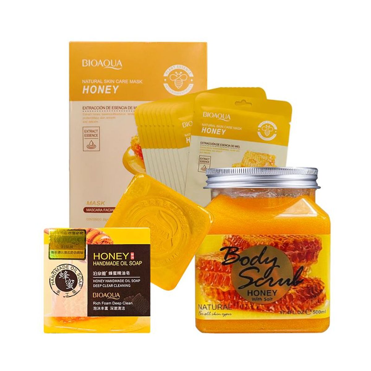 BIOAQUA - Jabon Natural + Mascara Facial + Exfoliante Corporal de Miel Wokali