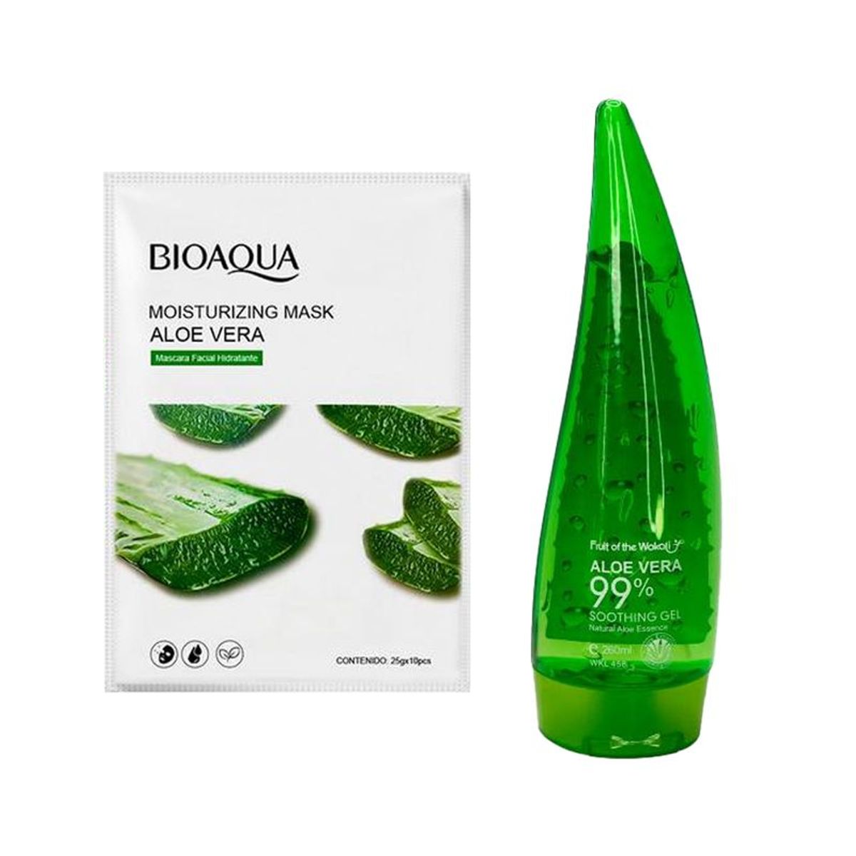 BIOAQUA - Mascarilla Facial de Aloe Vera Bioaqua + Gel Aloe Vera Wokali