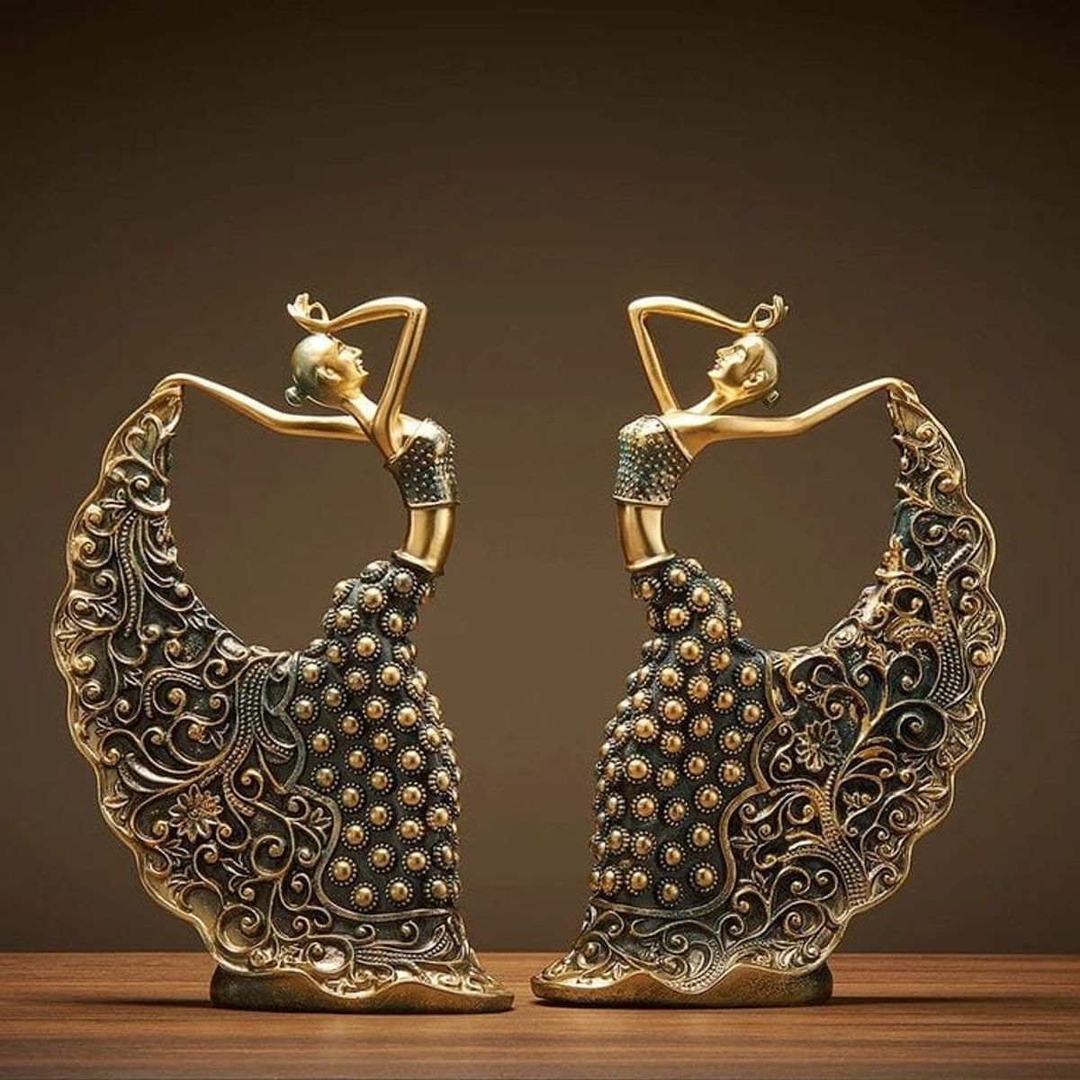 GENERICO - Adornos Pack de 2 Esculturas Bailarinas Pavo Real