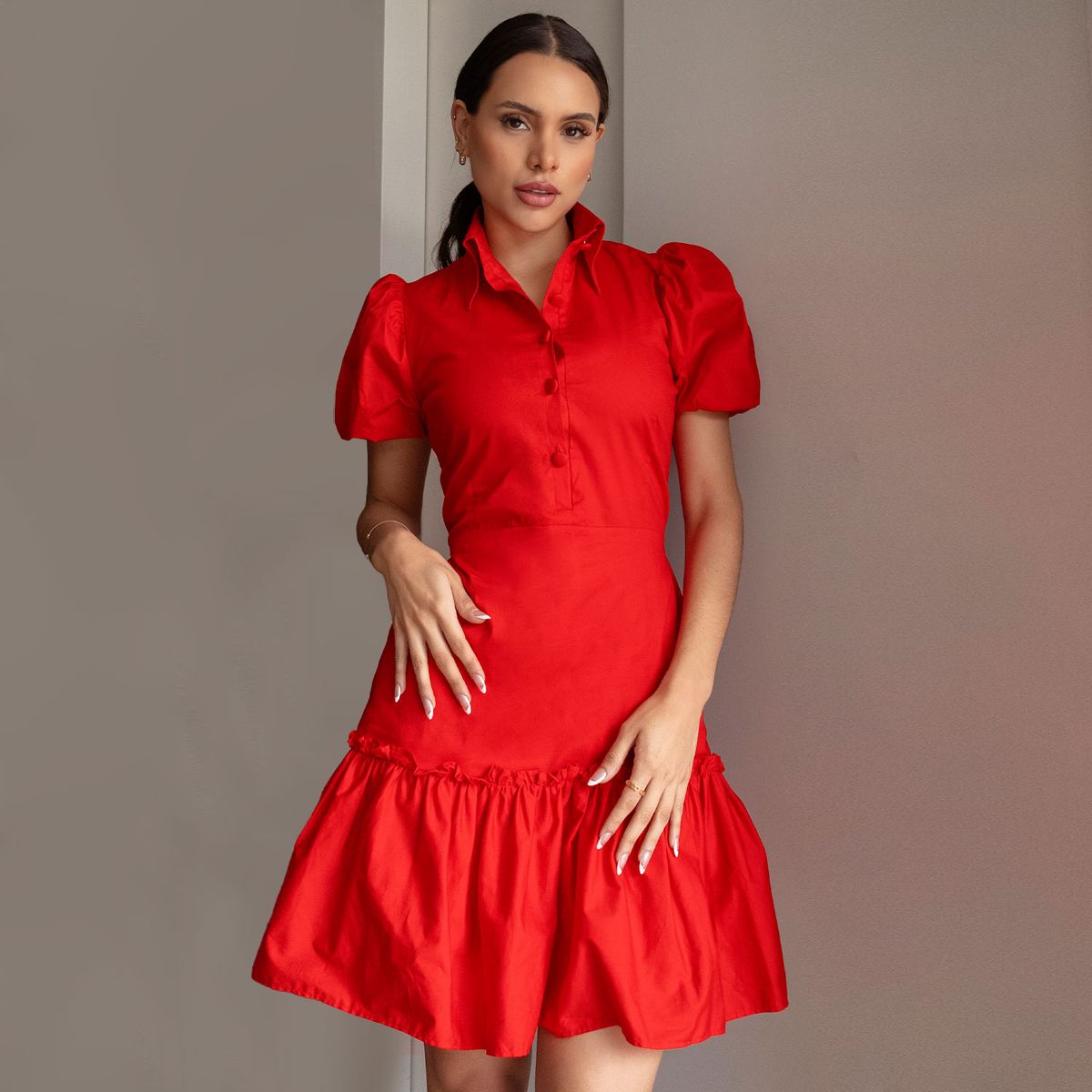 TEILOR - VESTIDO CORTO  FALDA GLOBO CASUAL