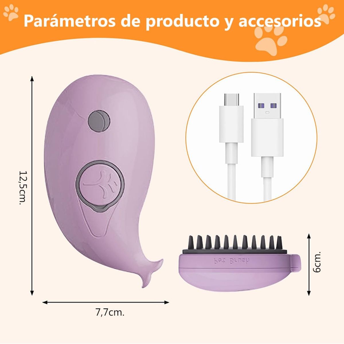GENERICO - Cepillo de Vapor para Gatos, 3 en 1, Removedor de pelo