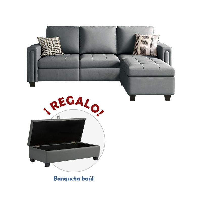 GENERICO - Sofá seccional + banqueta baúl de regalo Kil Gris