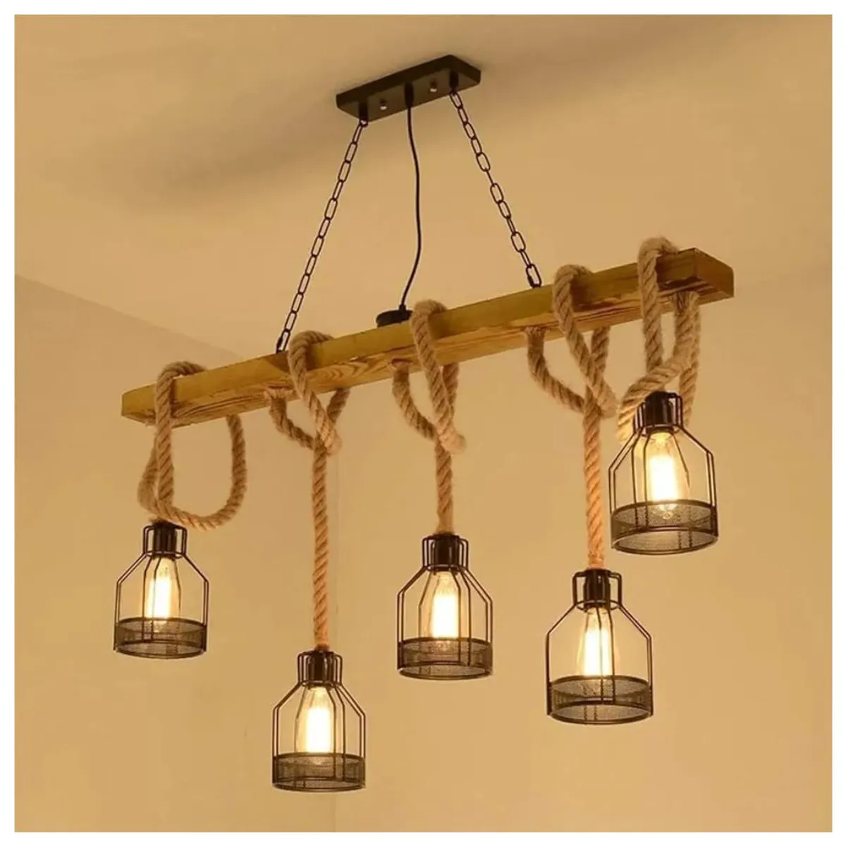 GENERICO - Lámpara de cuerda de cáñamo 5 luces industrial vintage