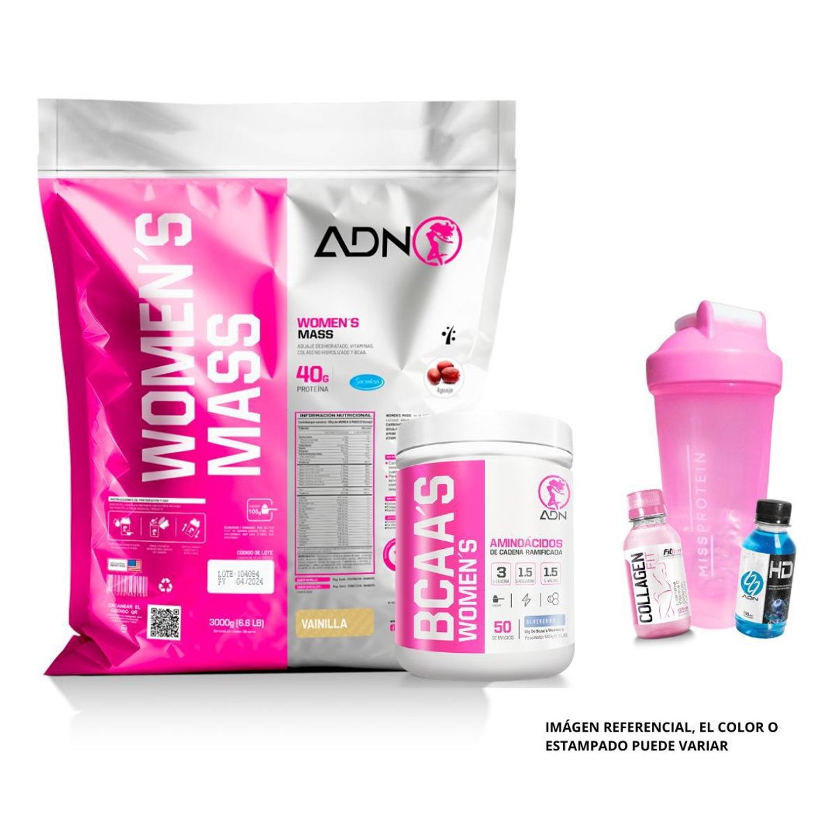 ADN - WOMEN´S MASS 3KG VAINILLA + BCAA WOMEN´S 500 GR FRUIT PUNCH