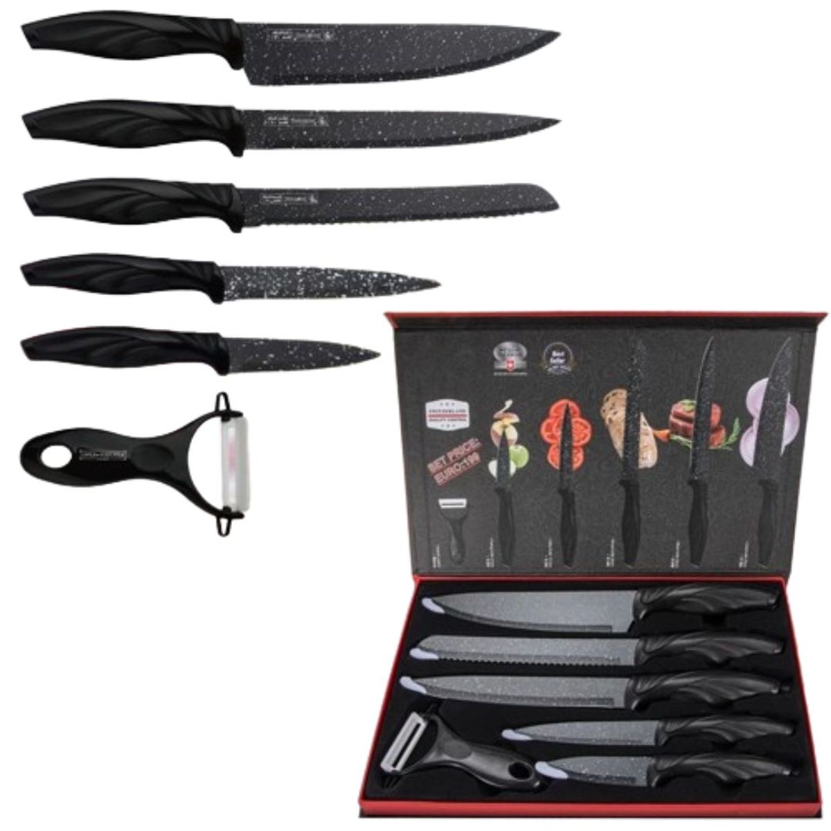 INSPIRA MARKET - Set de cuchillos elegantes diseño grafito negro x6 pzs